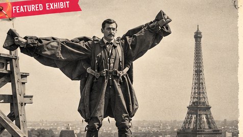 Vintage image representing a daring parachute experiment